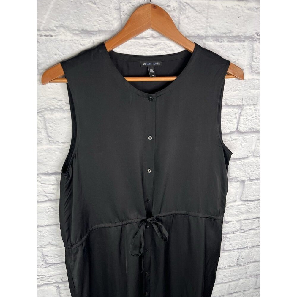 EILEEN FISHER Women's Black Silk/Cotton Sleeveless Shirt Dress Small - Picture 2 of 5